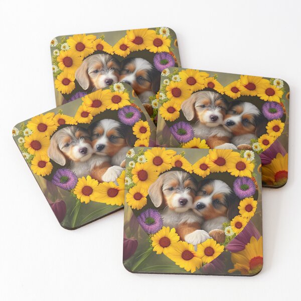 Item preview, Happy Cute Puppies and Flowers with Love By Brandon Cable designed and sold by BrandonArtWorld.
