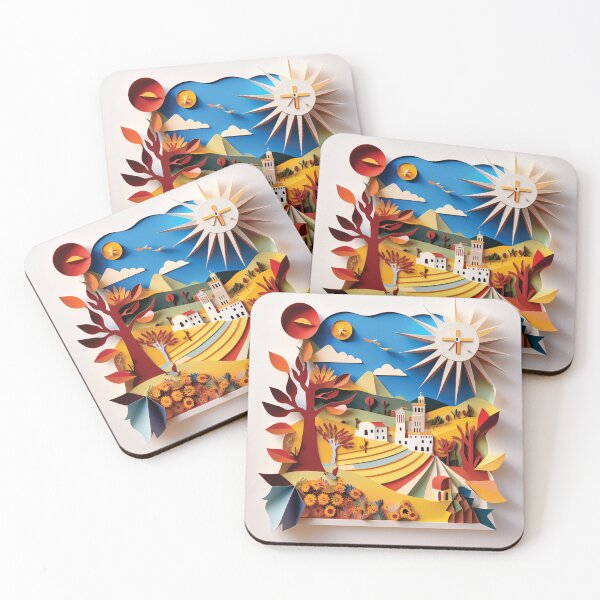 Item preview, landscape with a church and sun, paper cut style designed and sold by artpapercuts.