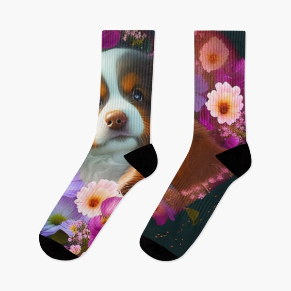 Artikelvorschau, Glückliche süße Welpen und Blumen mit Liebe von Brandon Cable entworfen und verkauft von BrandonArtWorld.