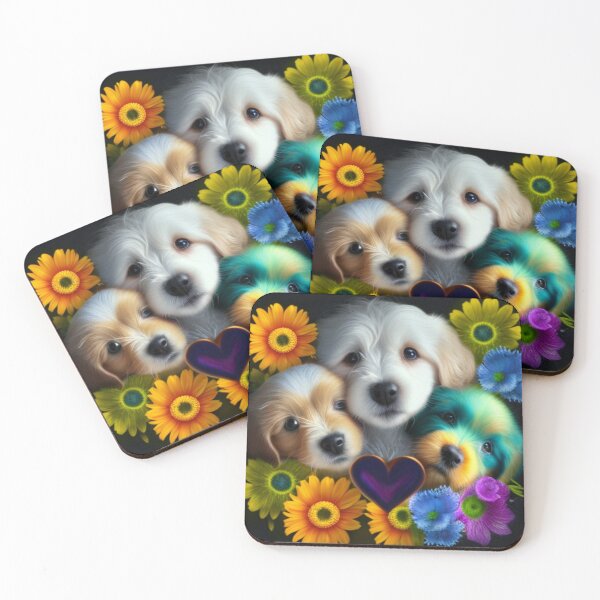 Item preview, Cachorros felices y adorables y flores con amor, de Brandon Cable designed and sold by BrandonArtWorld.