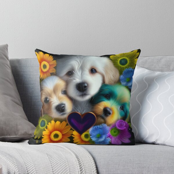 Item preview, Happy Cute Puppies and Flowers with Love By Brandon Cable designed and sold by BrandonArtWorld.