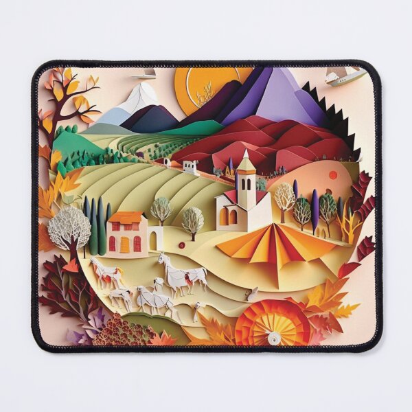 Item preview, church and animals with a big landscape, cut paper style designed and sold by artpapercuts.