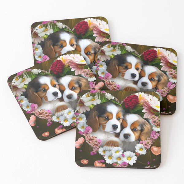 Item preview, Happy Cute Puppies and Flowers with Love By Brandon Cable designed and sold by BrandonArtWorld.