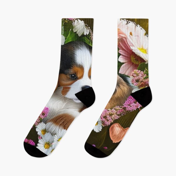 Artikelvorschau, Glückliche süße Welpen und Blumen mit Liebe von Brandon Cable entworfen und verkauft von BrandonArtWorld.