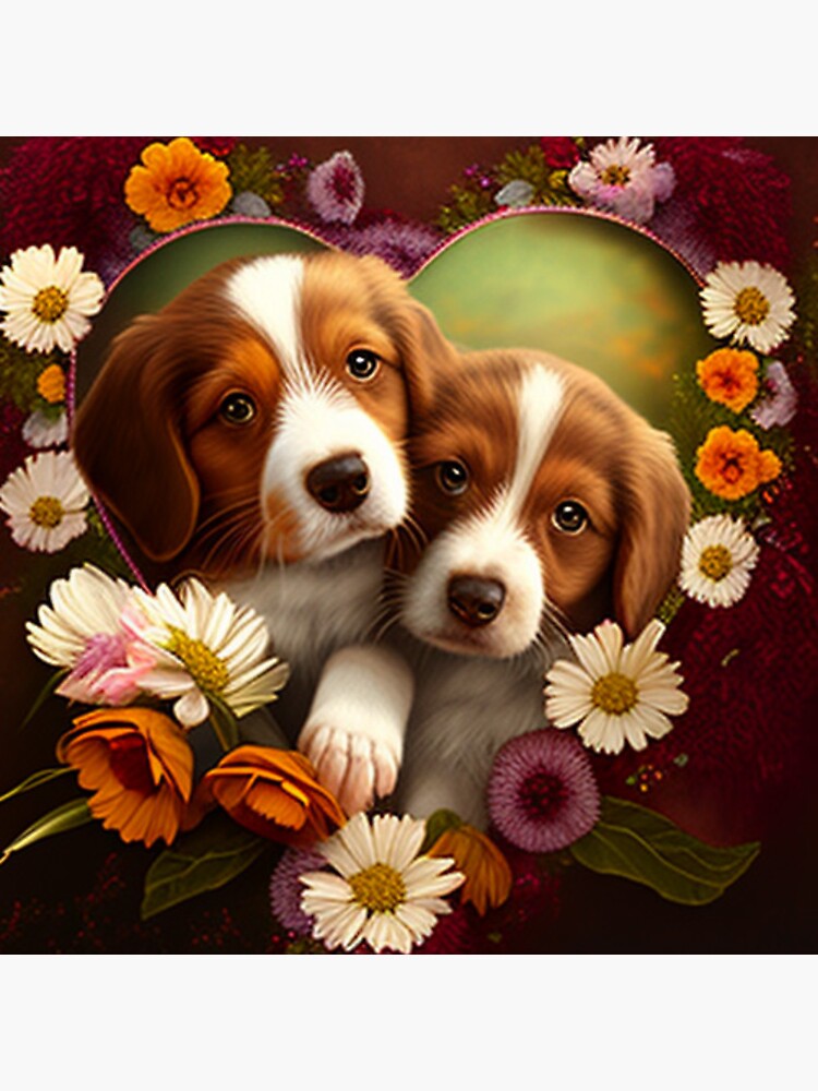 chiots mignons avec des fleurs