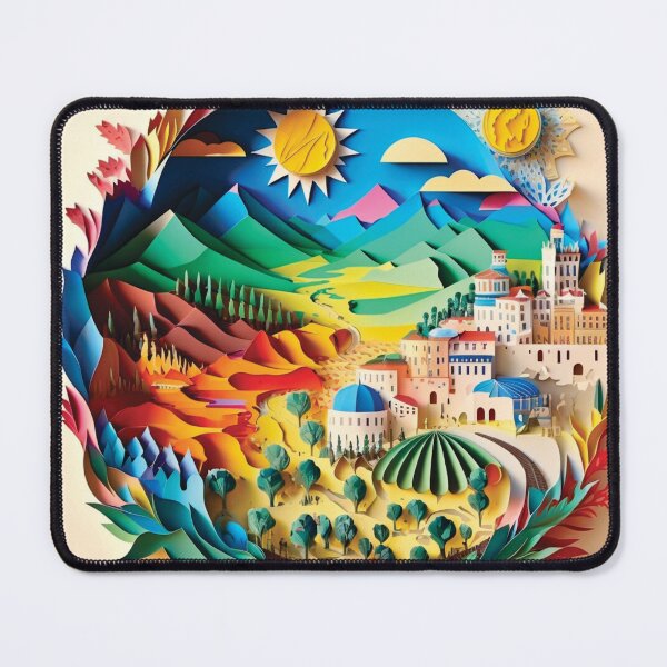 Item preview, beautiful city with mountains and trees, paper cut style designed and sold by artpapercuts.