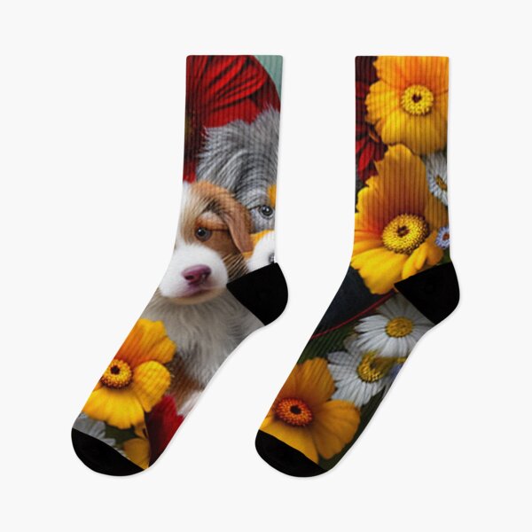 Artikelvorschau, Glückliche süße Welpen und Blumen mit Liebe von Brandon Cable entworfen und verkauft von BrandonArtWorld.