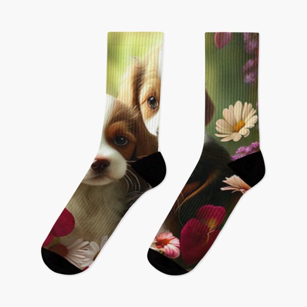 Artikelvorschau, Glückliche süße Welpen und Blumen mit Liebe von Brandon Cable entworfen und verkauft von BrandonArtWorld.