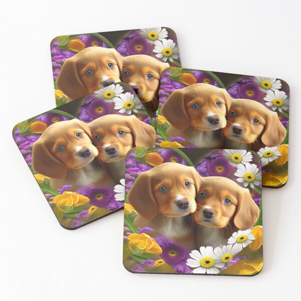 Item preview,   Happy Cute Puppies and Flowers with Love By Brandon Cable designed and sold by BrandonArtWorld.