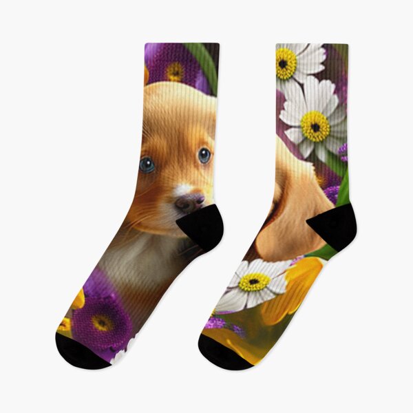 Artikelvorschau, Glückliche süße Welpen und Blumen mit Liebe von Brandon Cable entworfen und verkauft von BrandonArtWorld.