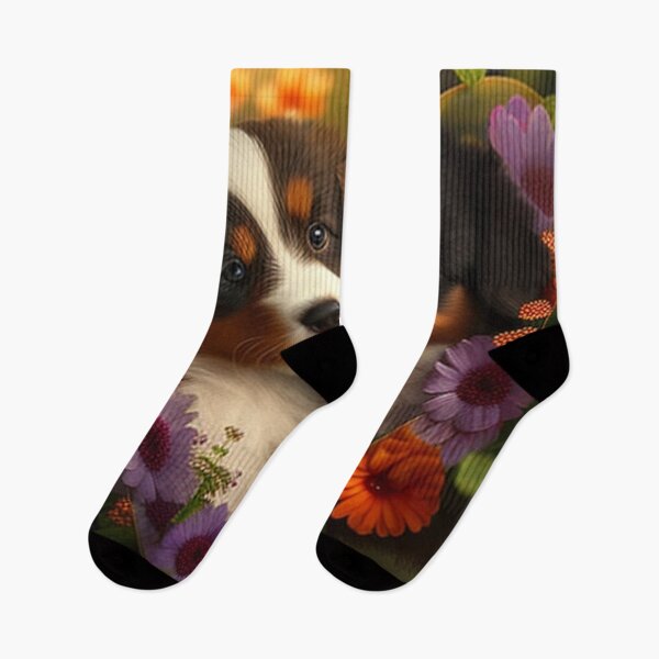 Artikelvorschau, Glückliche süße Welpen und Blumen mit Liebe von Brandon Cable entworfen und verkauft von BrandonArtWorld.