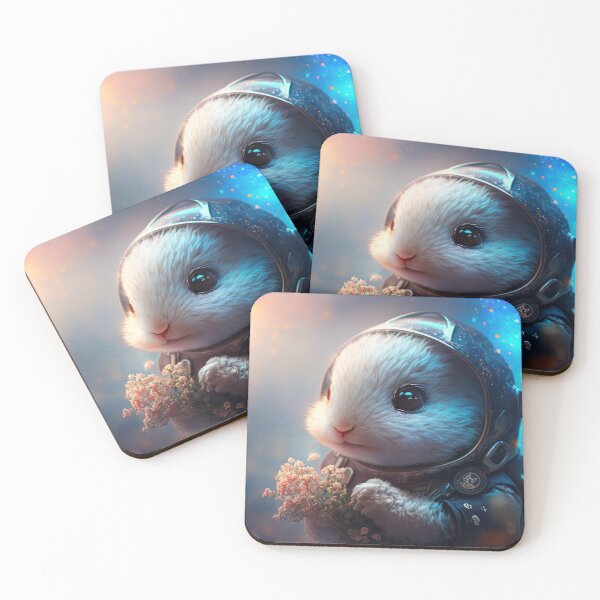 Item preview, A cute baby rabbit astronaut in space with floral and space background. designed and sold by HappyPrompt.
