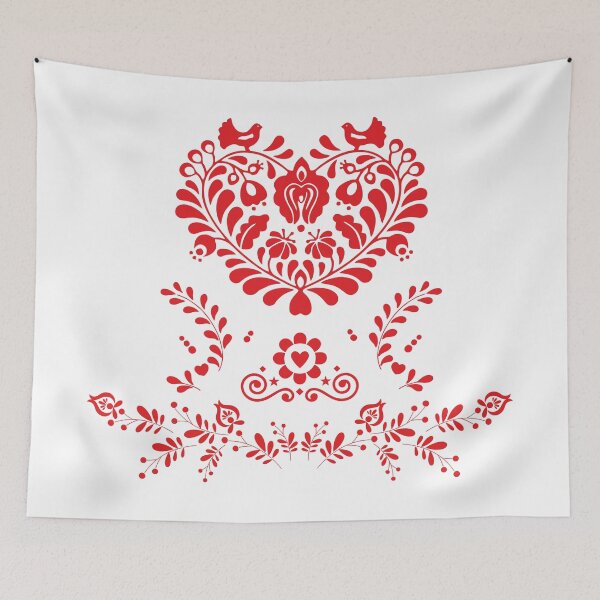 Item preview, Kalocsai folk art flowers red heart pattern designed and sold by Kormix.