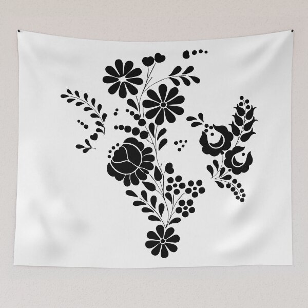 Item preview, Kalocsai folk art black flowers designed and sold by Kormix.