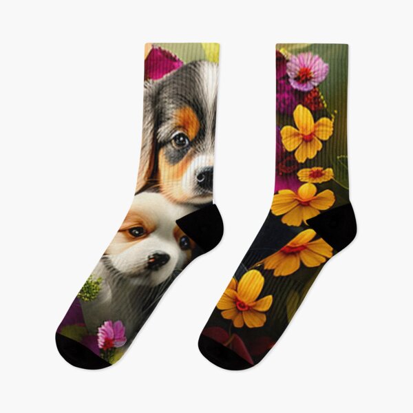 Artikelvorschau, Glückliche süße Welpen und Blumen mit Liebe von Brandon Cable entworfen und verkauft von BrandonArtWorld.