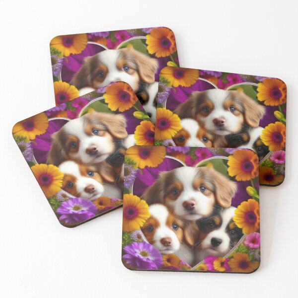 Item preview, Happy Cute Puppies and Flowers with Love By Brandon Cable designed and sold by BrandonArtWorld.
