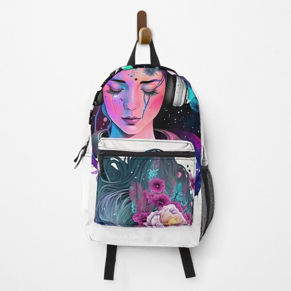 Item preview, Female DJ with flowers and galactic design designed and sold by rave-nature.