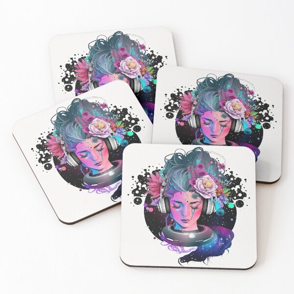 Item preview, Female DJ with flowers and galactic design designed and sold by rave-nature.