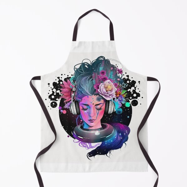 Item preview, Female DJ with flowers and galactic design designed and sold by rave-nature.