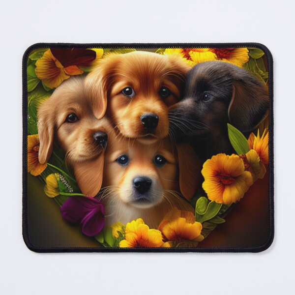 Item preview, Happy Cute Puppies and Flowers with Love By Brandon Cable designed and sold by BrandonArtWorld.