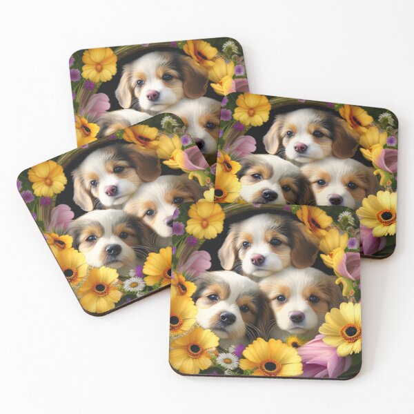 Item preview, Cachorros felices y adorables y flores con amor, de Brandon Cable designed and sold by BrandonArtWorld.