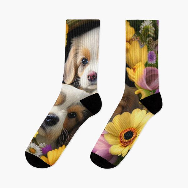 Artikelvorschau, Fröhliche süße Welpen und Blumen mit Liebe von Brandon Cable entworfen und verkauft von BrandonArtWorld.