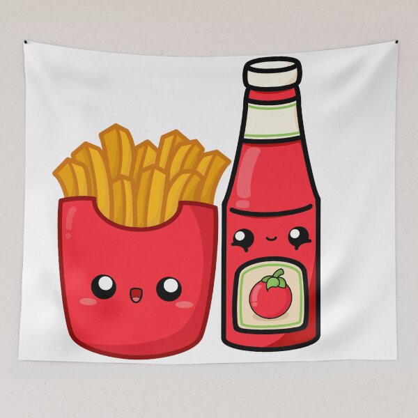 Item preview, Cute Cartoon French Fries || Cute Ketchup, The Perfect Pair || Kawai designed and sold by cookingwithten.