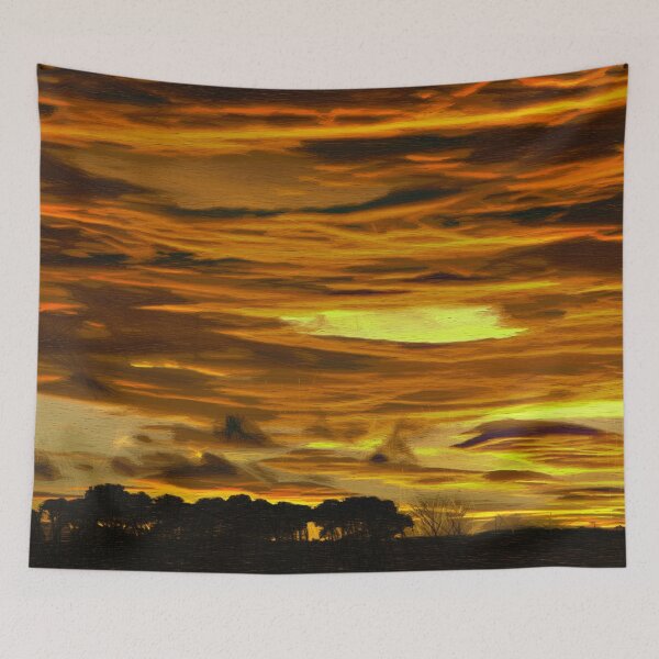 Item preview, Deep sunset with tree silhouettes. Image made only using lines. designed and sold by janesg.