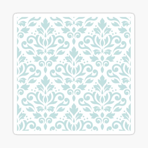 Scroll Damask Pattern Duck Egg Blue on Wt Sticker