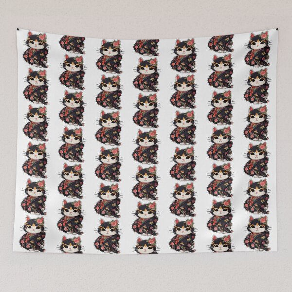 Item preview, Cat in Floral Black Kimono designed and sold by FantasySoul.
