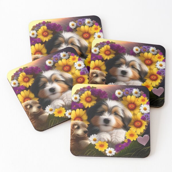 Item preview, Happy Cute Puppies and Flowers with Love By Brandon Cable designed and sold by BrandonArtWorld.