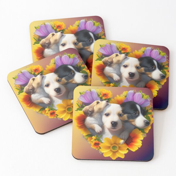 Item preview, Happy Cute Puppies and Flowers with Love By Brandon Cable designed and sold by BrandonArtWorld.