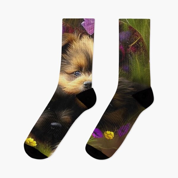 Artikelvorschau, Glückliche süße Welpen und Blumen mit Liebe von Brandon Cable entworfen und verkauft von BrandonArtWorld.