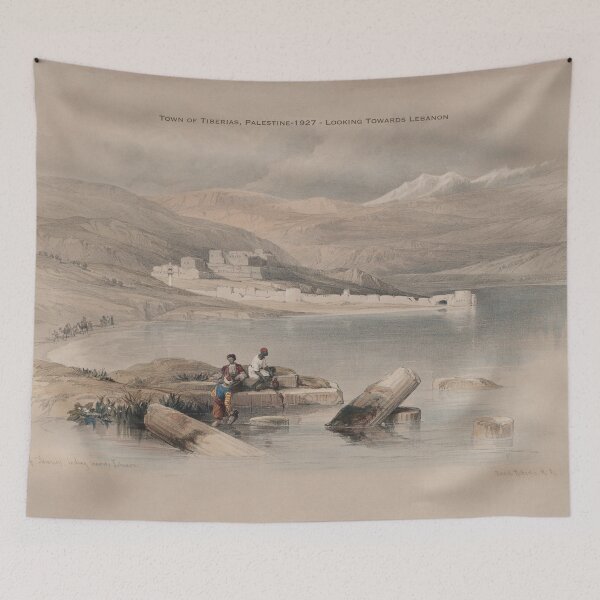 Item preview, Town of Tiberias in Palestine-Looking Towards Lebanon 1927 Rare Historical Vintage Painting by David Roberts designed and sold by Hurriyyatee.