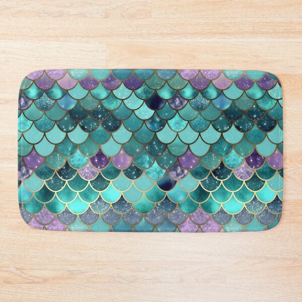 Item preview, Mermaid Glitter Scales - Turquoise gold glitter shower curtain designed and sold by Kentala.
