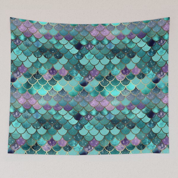 Item preview, Mermaid Glitter Scales - Turquoise gold glitter shower curtain designed and sold by Kentala.