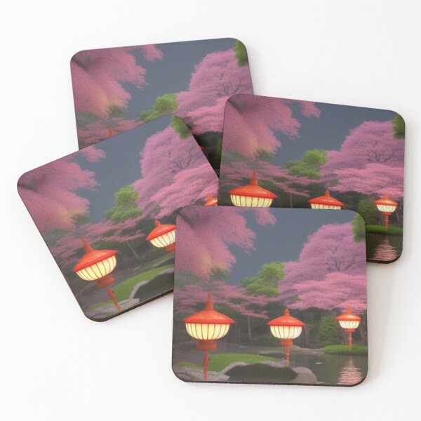Item preview, Cherry Blossoms and Japanese Garden with Japanese Lanterns Digital Art designed and sold by UmamibyKristi.