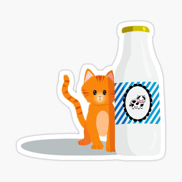 Tabby cat with spilled milk  Sticker
