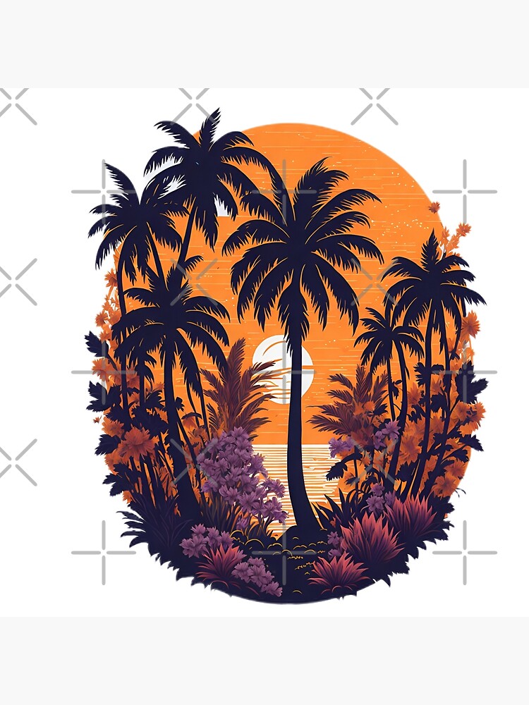 Isometric Vector: Palm Tree, Flowers, and Sea Waves T-Shirt Design