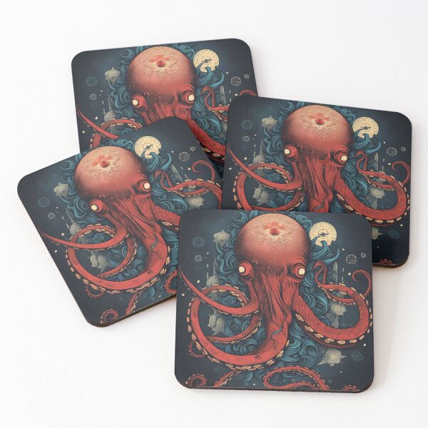 Item preview, Red Octopus Bird on Blue Background designed and sold by landletsy.