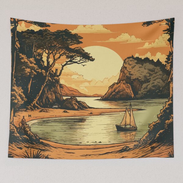 Item preview, An Inlet in Abel Tasman National Park at Sunset - Vintage New Zealand  designed and sold by GVRDesign.