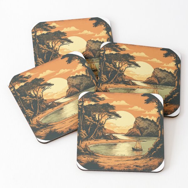 Item preview, An Inlet in Abel Tasman National Park at Sunset - Vintage New Zealand  designed and sold by GVRDesign.