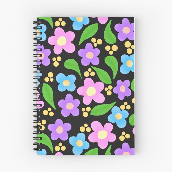 Item preview, Blue Purple And Pink Flower Pattern with Black Background designed and sold by KcmArts.