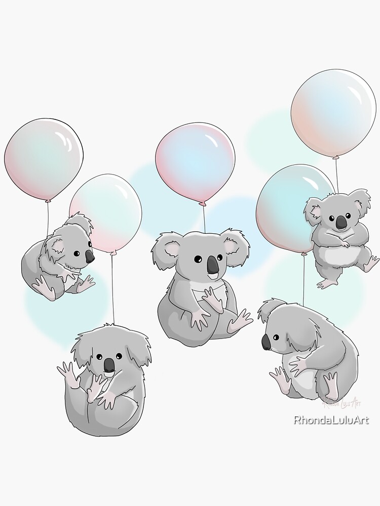 Thumbnail 3 of 3, Sticker, Koalas Found Some Balloons designed and sold by RhondaLuluArt.