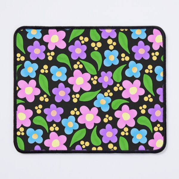 Artikelvorschau, Blue Purple And Pink Flower Pattern with Black Background entworfen und verkauft von KcmArts.
