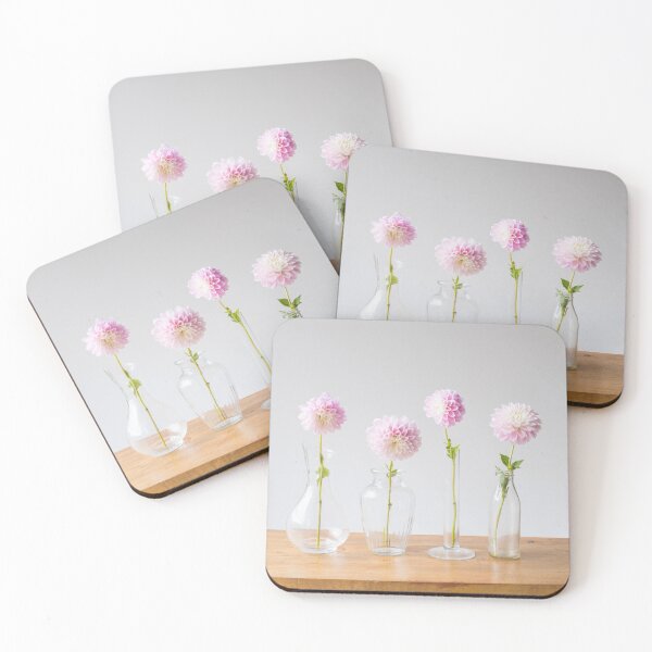 Item preview, Beautiful pink dahlias in glass vases designed and sold by Natalie Board.