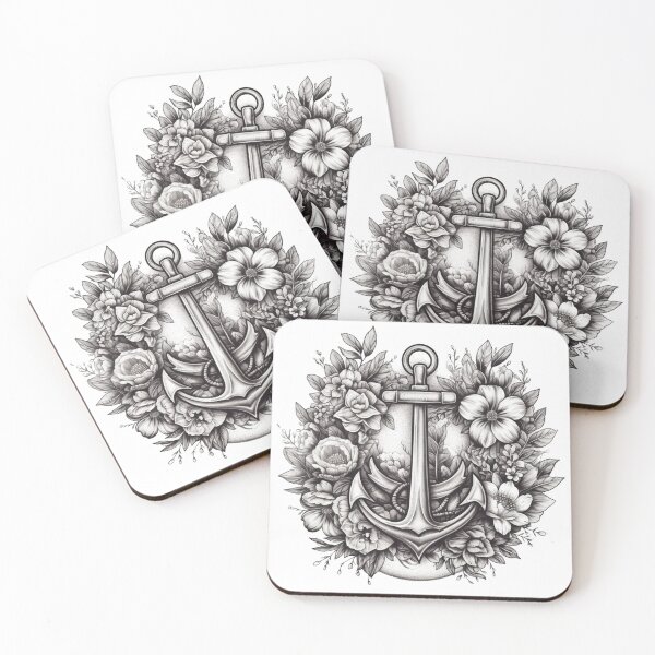 Item preview, Flash Tattoo Anchor Surrounded Flowers and Leaves designed and sold by amazingtraits.