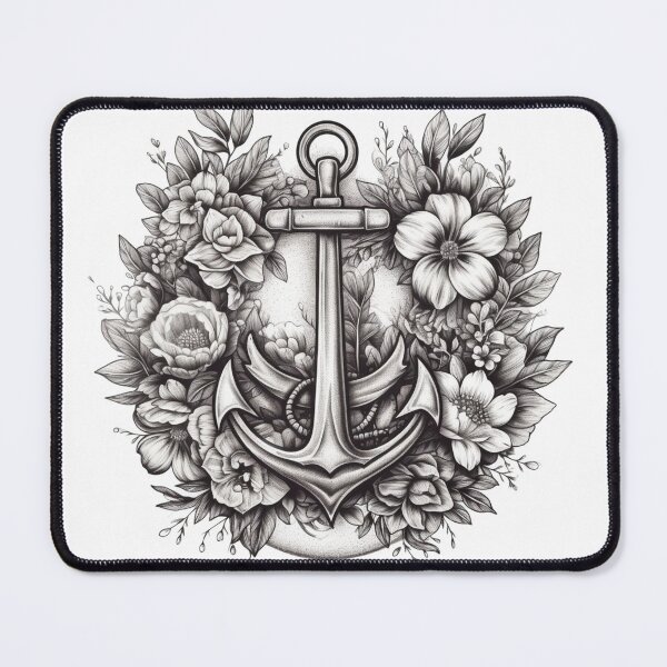 Item preview, Flash Tattoo Anchor Surrounded Flowers and Leaves designed and sold by amazingtraits.