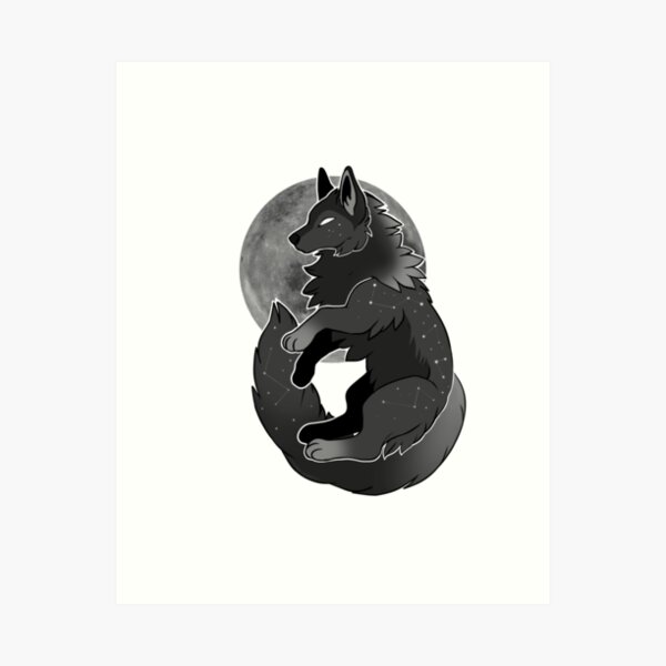 Moon wolf (grayscale) Art Print