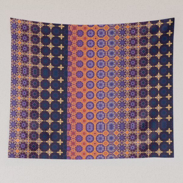 Item preview, Aztec like design pattern with floral images going from orange to dark blue with hints of gold and purple. designed and sold by MimsTees.